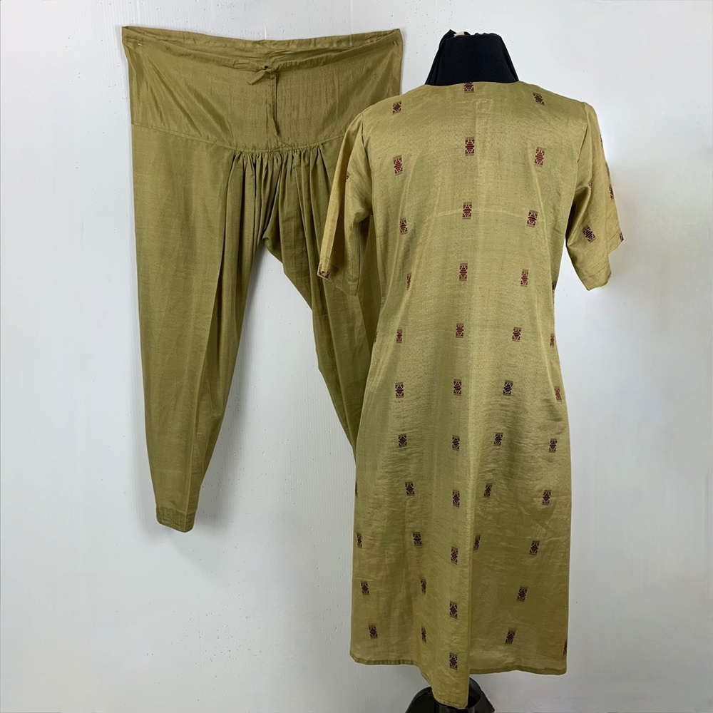 Green Kurta Dhoti Set Tunic Pants Unisex Step Neckline 38" Halloween Costume - Picture 2 of 9